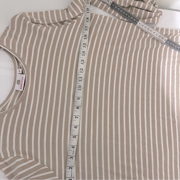 Marley Lilly Women’s Size Medium Tan and White Striped Long Sleeve Long Shirt - Picture 7 of 9